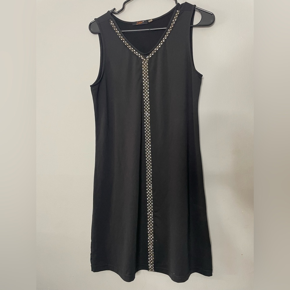 Vtg Dex Black Mini Dress with Silver Detailing